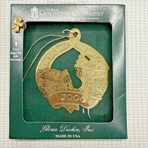 Vtg 1997 Gloria Duchin 24 Karat Gold Tone From Our House Ornament and Angel Pin